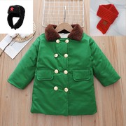 男童军大衣绿色东北大棉袄冬季中大童加绒加厚小孩外套中长款