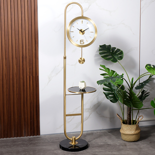 欧式客厅轻奢黄铜落地钟创意置物架时钟现代简约装饰落地钟HG7004
