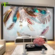 现代简约卧室客厅墙纸美式艺术网红羽毛壁画3d电视背景墙壁纸壁布