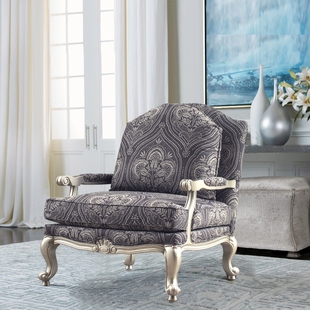 哈里斯沙发椅美式单人，沙发客厅休闲椅伊森艾伦同款进口灰色绣花布