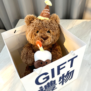 创意礼盒生日帽小熊，玩偶公仔毛绒玩具，安抚娃娃陪睡送女孩生日礼物