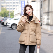 卡其色羽绒服女2023冬季韩版小众设计感收腰加厚白鸭绒外套潮