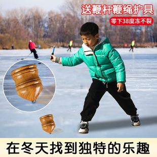 木陀螺玩具男孩儿童冰尜儿健身成人抽冰猴冰嘎旧版木质陀螺鞭绳子