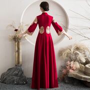 敬酒服新娘中式2021冬长袖红色旗袍，嫁衣秀禾服结婚礼服女
