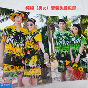 海南岛服男女海边度假情侣，沙滩夏威夷泰国三亚旅游短袖休闲棉套装