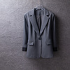 灰色小西装外套女长袖，2023春秋季韩版修身显瘦翻边袖西服上衣