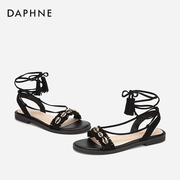 Daphne/达芙妮往年款学院风海星装饰露趾防滑凉鞋系带低跟凉鞋女