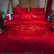 YILAISHA/亦莱莎家纺棉贡缎红色十件套六件套结婚床品婚庆四件套