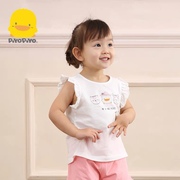 黄色小鸭女童短袖套装夏装小童宝宝针织圆领短袖T恤儿童上衣童装