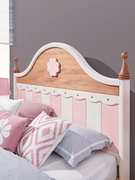 全实木原木北欧式儿童床女孩套房，家具木蜡油红檀单双人床粉色四叶