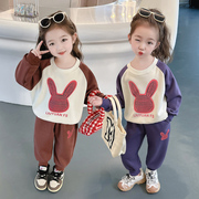 女2童春秋季两件套装女宝宝儿，3童网红5运动时髦洋气卫衣衣服4岁潮