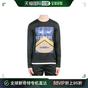香港直邮iceberg黑色印花长袖，t恤f41l63079000