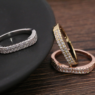 欧美金属镶钻女士戒指微镶锆石，金色银色尾戒玫瑰，金指环(金指环)