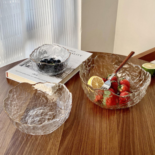 透明金边水晶玻璃碗ins家用高颜值盆碗器皿水果盘，蔬菜沙拉碗餐具