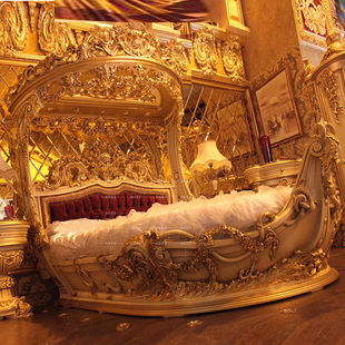 别墅高端定制家具欧式奢华实木雕花老板船型床法式公主床老板婚床