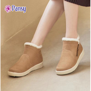 Pansy日本女靴加绒保暖羊毛短靴妈妈棉鞋靴子冬季雪地靴加厚女鞋