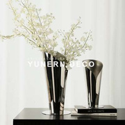 现代简约创意家居客厅锈钢花瓶摆件售楼处样板间花艺干花插花器