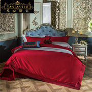 现代简约结婚床上用品纯棉高档大红色床单被罩四件套高端婚庆床品