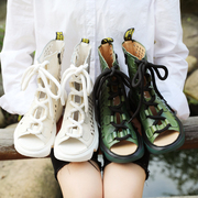 厚底马丁靴夏季镂空女靴，真皮中筒靴个性，鱼嘴高帮罗马凉鞋