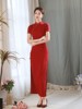 旗袍2023红色订婚礼服，中国风时尚年轻款气质，高端喜婆婆装长款
