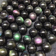 6A级天然巴西黑曜石散珠 圆珠 全绿紫眼 黑曜石半成品