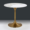 北欧岩板圆桌筒约现代家用亮光面餐桌不锈钢钛金色脚轻奢洽谈桌子