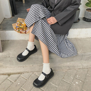 jk鞋子日系软妹平底小皮鞋，女2023年学院英伦风黑色圆头大头鞋