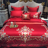 高档欧式大红g色结婚床上四件套奢华刺绣高档全棉纯棉十件套