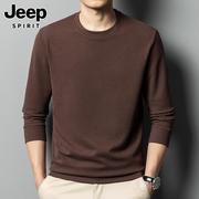 Jeep吉普男士长袖t恤2024春季潮牌商务休闲圆领纯棉上衣体恤男款