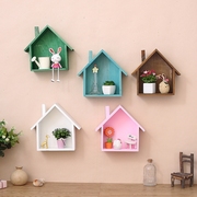 创意彩色小房子置物架木质餐厅，墙上装饰品壁挂架，客厅搁板墙壁饰