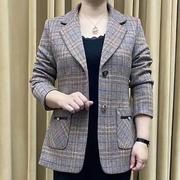 中老年大码女装呢子大衣女中长款妈妈装韩版春装格子毛呢外套