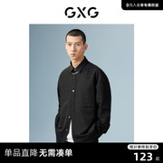 GXG男装 商场同款黑色翻领长袖衬衫 22年秋季波纹几何系列