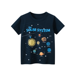 27kids品牌纯棉2024夏季款韩版童装儿童短袖T恤男童太空宇宙星空