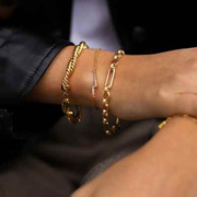 missoma金色连环锁扣手链，个性复古时尚18k镀金不规则链条手环