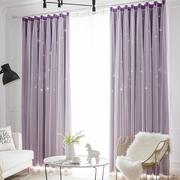 隔断纱帘紫色落地双层ins风格，遮光窗帘全遮光卧室，平面窗公主风格