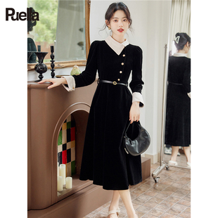 拉夏贝尔puella法式赫本风，丝绒连衣裙气质名媛，礼服高端轻奢小黑裙