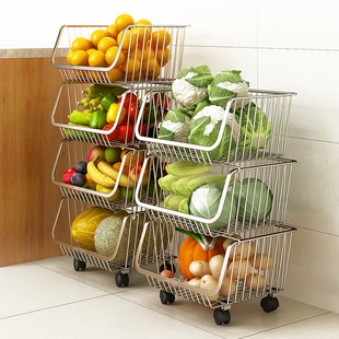 厨房加厚不锈钢水果蔬菜，置物架菜篮子放菜落地架子多层放菜筐收纳