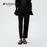 K KRIZIA2023春季垂感黑色九分西装裤女显痩直筒显高