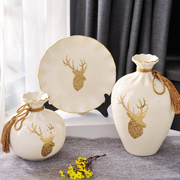 L欧式家居饰品客厅书房酒柜陶瓷摆件鹿摆设三件套创意小饰品工艺