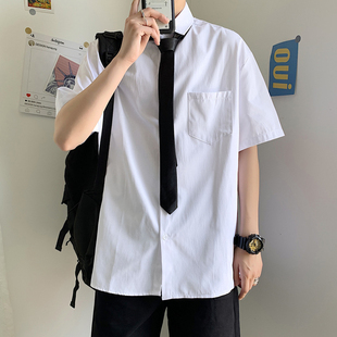夏季短袖衬衫男原创jk宽松港风休闲学生套装班服dk制服，正装白衬衣(白衬衣)