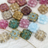 捷克珠玻璃珠11mm方块小花直孔珠1个DIY手工饰品材料配件散珠