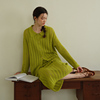 itoshiroshi黄绿镂空坑条挑孔垂坠显瘦翻领夏季针织，罩衫开衫