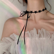 黑色星星蕾丝系带项链简约气质蝴蝶结颈链公主，个性锁骨链