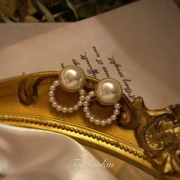 巴洛克复古 法式宫廷珍珠耳钉 舞会女神气质耳钉圆形简约耳环女