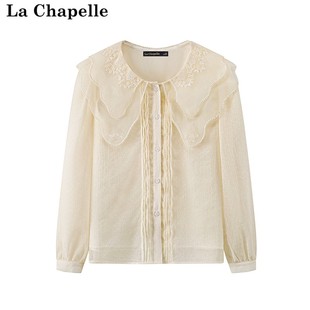拉夏贝尔/La Chapelle法式娃娃领衬衫大翻领雪纺刺绣长袖上衣