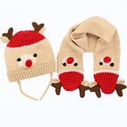 冬季儿童线帽男童女童宝宝，圣诞帽麋鹿针织毛线，套头帽子围巾新年帽