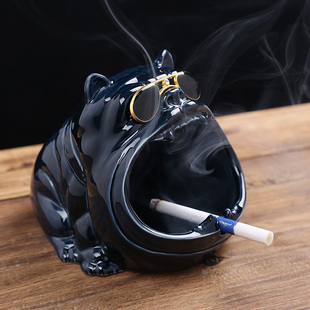 家用可爱卡通狗烟灰缸创意陶瓷大烟缸个性潮流车载防风防飞灰摆件