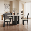 岩板餐桌圆桌橡木家用带，转盘法式复古风，高端圆形黑色实木餐桌