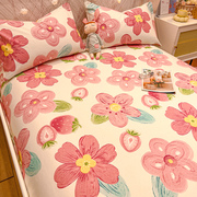 全棉老粗布床单单件四季款t透气1.2m单人加厚枕套床上三件套花卉