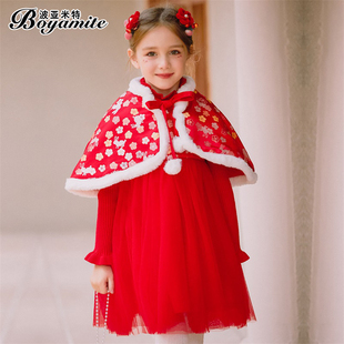 女童新年红色背心裙冬装2022儿童洋气连衣裙套装拜年服公主裙